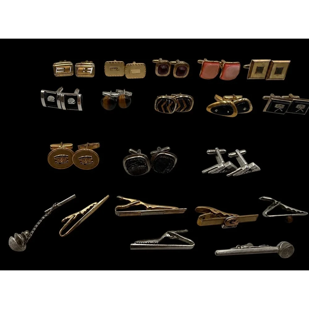 Vintage Cufflinks Tie Clips Lapel Pins Lot 36 Gold Silver Tone Mens Jewelry